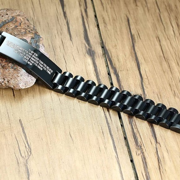 To My Son Bracelet Gift Love Mom Stainless Steel Courage Inspirational Wristband - Picture 3 of 7